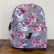 Load image into Gallery viewer, Mini Backpack - Grey Floral Skull
