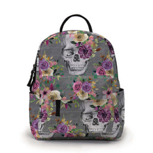 Load image into Gallery viewer, Mini Backpack - Grey Floral Skull
